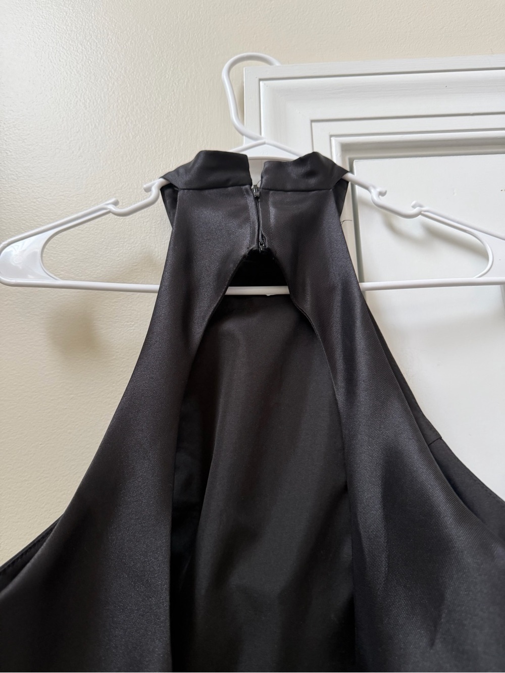 Black Satin Dress by Hannah's Boutique with Fuchsia Lining - Picture 13 of 15